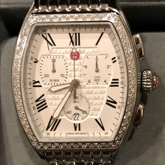 Michele Releve Chrono Diamond Bezel Stainless Steel Watch MWW19A000001 EUC - Picture 1 of 4